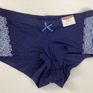 Cacique No Show Boyshort Panty Blue Nylon Lace Size 0/2 NWT New